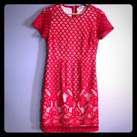 NWOT Dex Red Lace Shift Dress - Picture 2 of 11